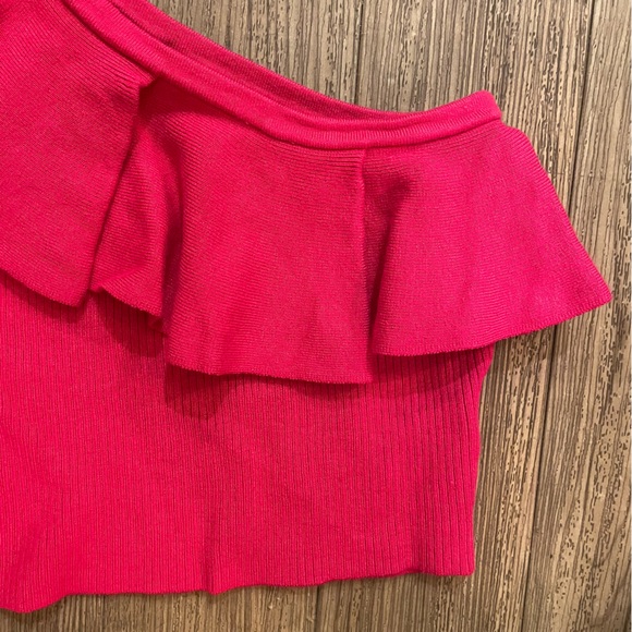 Express Red One-Shoulder Ruffle Top - Picture 3 of 6